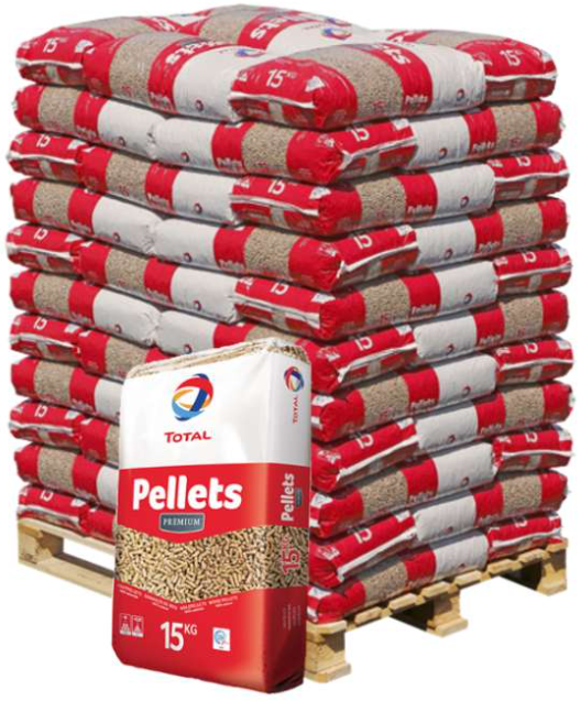 Granulés de bois Total Pellet Premium Palette de 126 sacs de granulés de bois 8 kg – énergie propre et performante